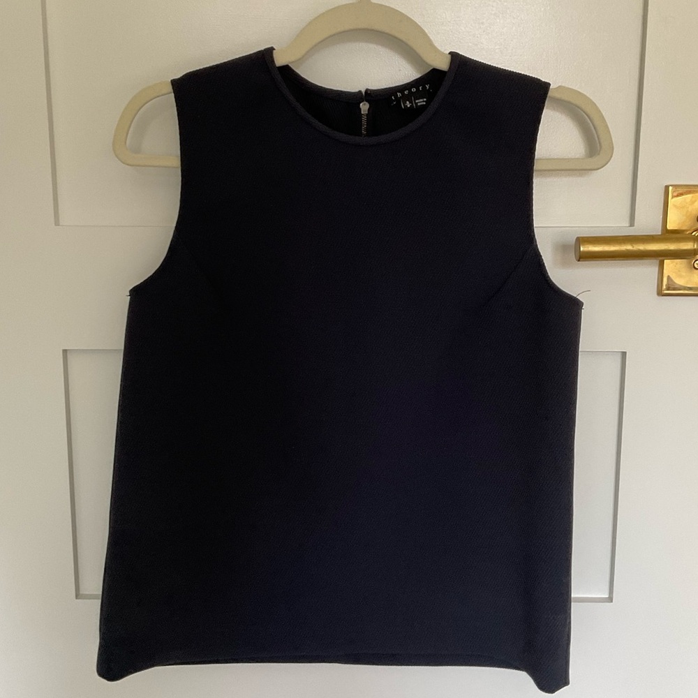 Theory Dark Gray-blue Textured Sleeveless Top